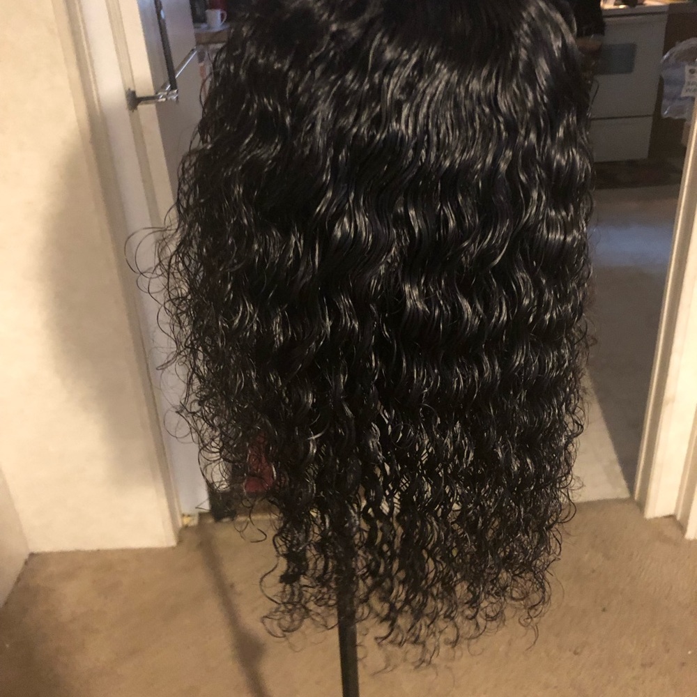 16 inch deep wave lace frontal wig  100%human hair